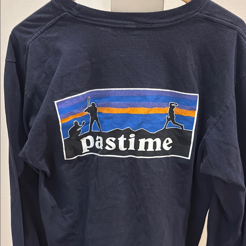 Navy Long Sleeve Shirt with Pastime Graphic